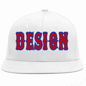 Custom White Red-Royal Flat Eaves Sport Baseball Cap Design for Men/Women/Youth