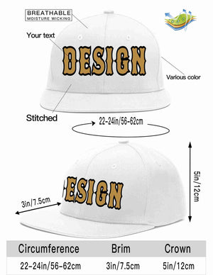 Custom White Old Gold-Black Flat Eaves Sport Baseball Cap Design for Men/Women/Youth