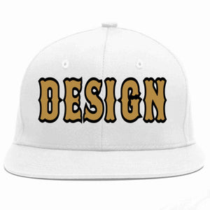 Custom White Old Gold-Black Flat Eaves Sport Baseball Cap Design for Men/Women/Youth