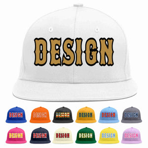 Custom White Old Gold-Black Flat Eaves Sport Baseball Cap Design for Men/Women/Youth