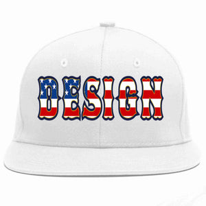 Custom White Vintage USA Flag-Gold Flat Eaves Sport Baseball Cap Design for Men/Women/Youth