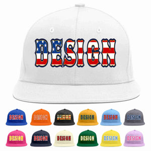 Custom White Vintage USA Flag-Gold Flat Eaves Sport Baseball Cap Design for Men/Women/Youth