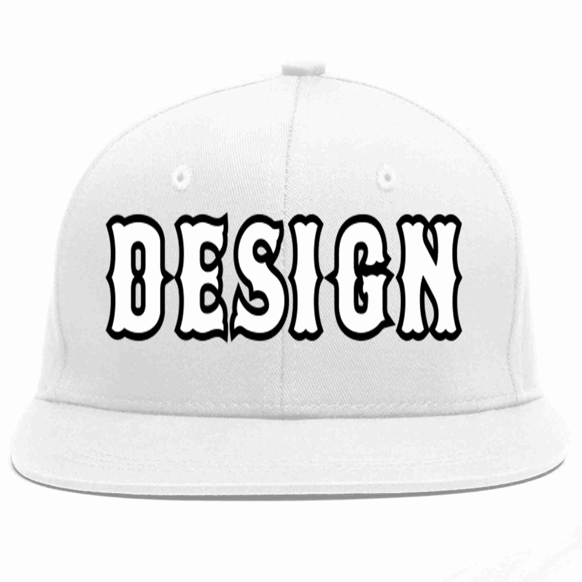 Custom White White-Black Flat Eaves Sport Baseball Cap Design for Men/Women/Youth