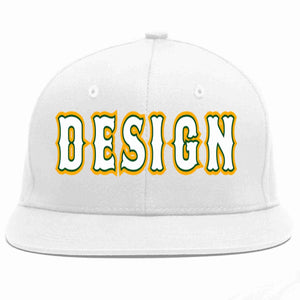 Custom White White-Kelly Green Flat Eaves Sport Baseball Cap Design for Men/Women/Youth