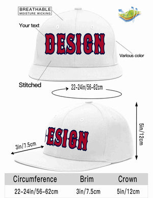 Custom White Red-Navy Flat Eaves Sport Baseball Cap Design for Men/Women/Youth