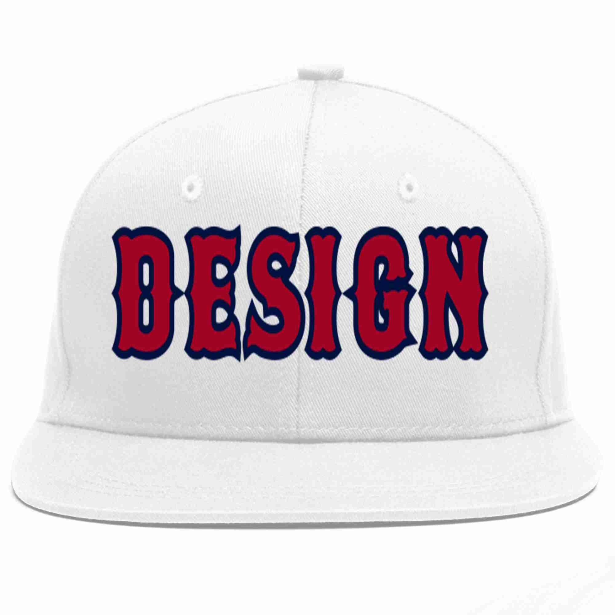 Conception personnalisée de casquette de baseball de sport à avant-toit plat blanc rouge-marine pour hommes/femmes/jeunes