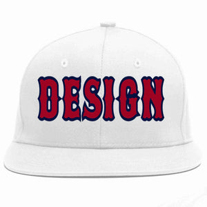 Custom White Red-Navy Flat Eaves Sport Baseball Cap Design for Men/Women/Youth