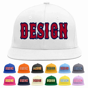 Custom White Red-Navy Flat Eaves Sport Baseball Cap Design for Men/Women/Youth