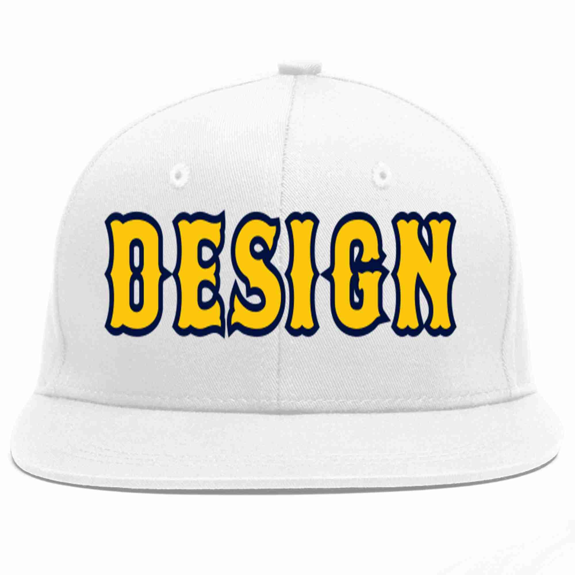 Conception personnalisée de casquette de baseball de sport à Eaves plates en or blanc-marine pour hommes/femmes/jeunes