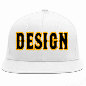 Conception personnalisée de casquette de baseball de sport à avant-toit plat blanc noir-jaune pour hommes/femmes/jeunes