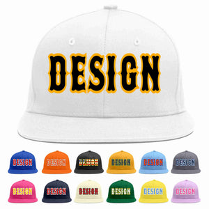 Custom White Black-Yellow Flat Eaves Sport Baseball Cap Design for Men/Women/Youth