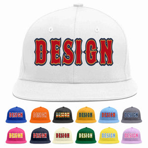 Custom White Red-Old Gold Flat Eaves Sport Baseball Cap Design for Men/Women/Youth