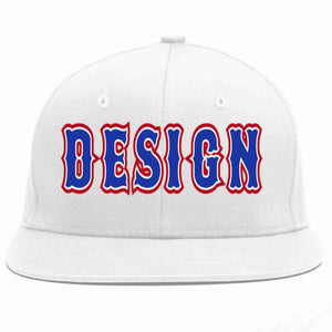 Custom White Royal-White Flat Eaves Sport Baseball Cap Design for Men/Women/Youth