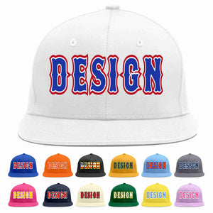 Custom White Royal-White Flat Eaves Sport Baseball Cap Design for Men/Women/Youth