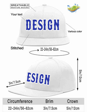 Custom White Royal-White Flat Eaves Sport Baseball Cap Design for Men/Women/Youth