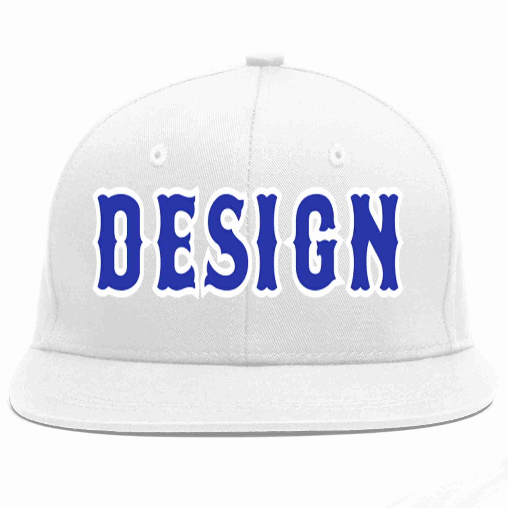 Custom White Royal-White Flat Eaves Sport Baseball Cap Design for Men/Women/Youth