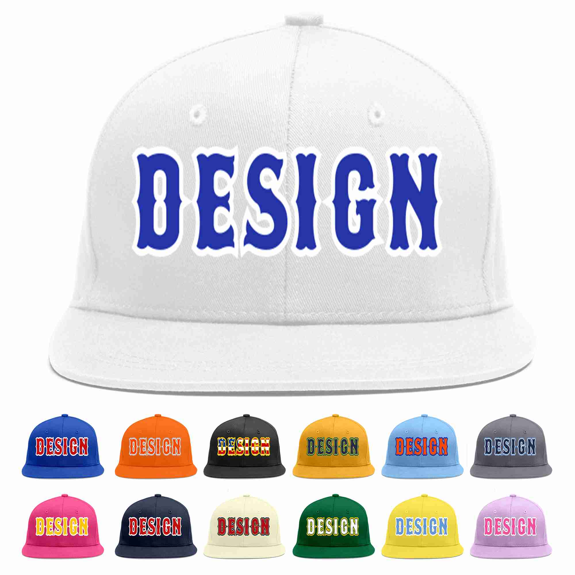 Custom White Royal-White Flat Eaves Sport Baseball Cap Design for Men/Women/Youth