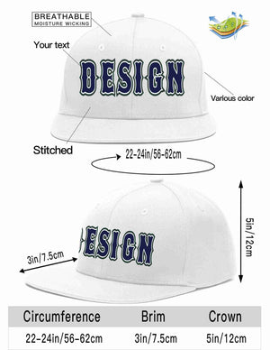 Custom White Navy-White Flat Eaves Sport Baseball Cap Design for Men/Women/Youth