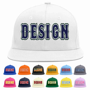 Custom White Navy-White Flat Eaves Sport Baseball Cap Design for Men/Women/Youth