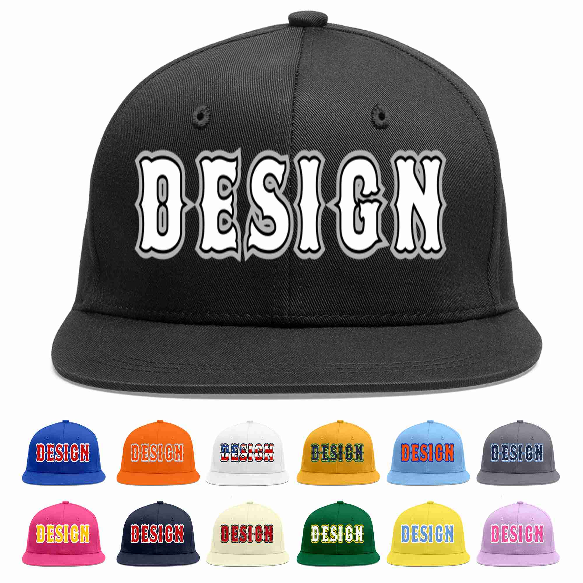 Custom Black White-Black Flat Eaves Sport Baseball Cap Design for Men/Women/Youth