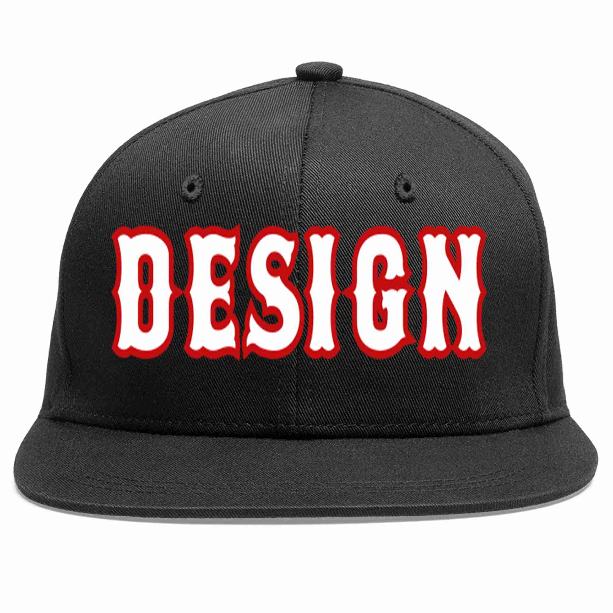 Custom Black White-Red Flat Eaves Sport Baseball Cap Design for Men/Women/Youth