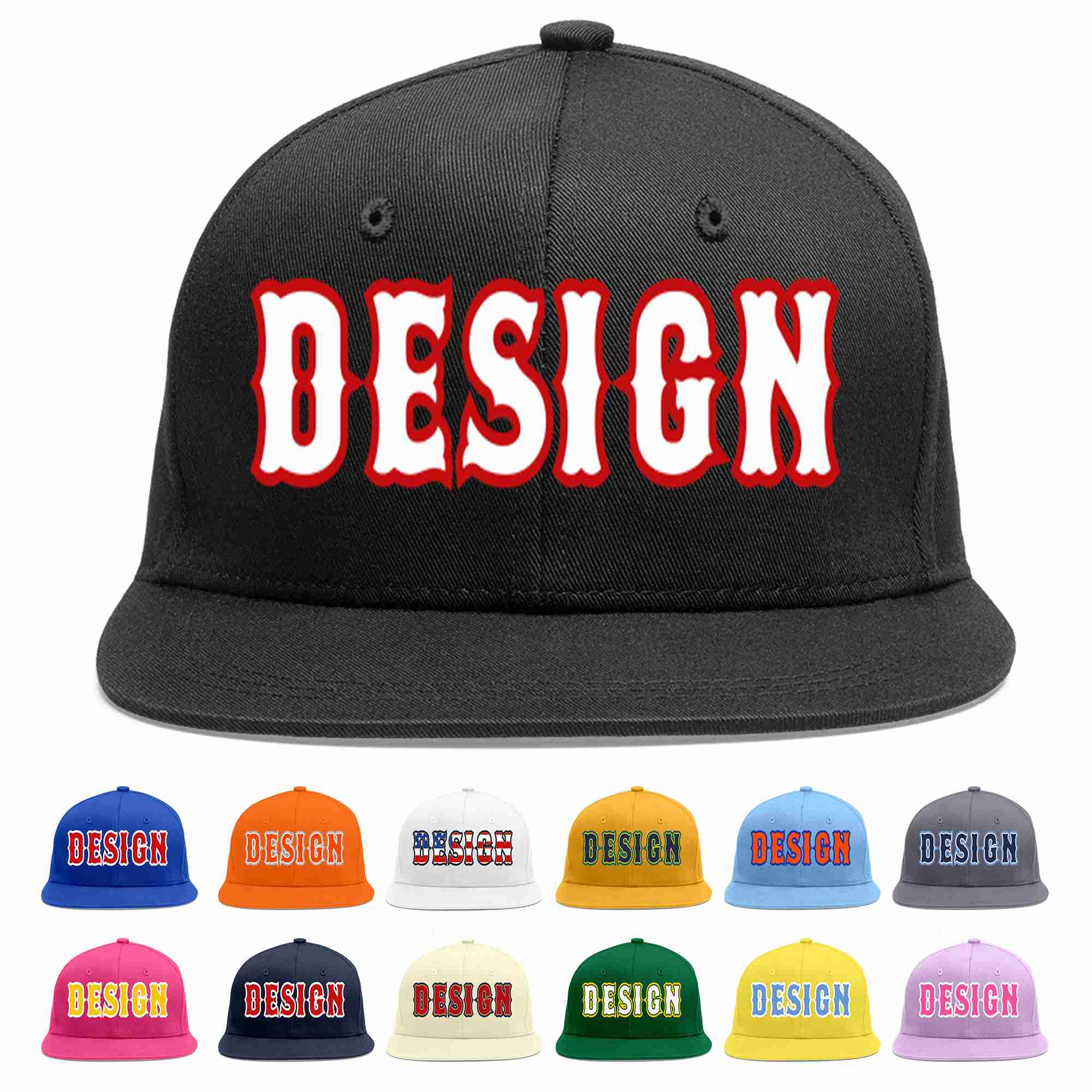 Custom Black White-Red Flat Eaves Sport Baseball Cap Design for Men/Women/Youth