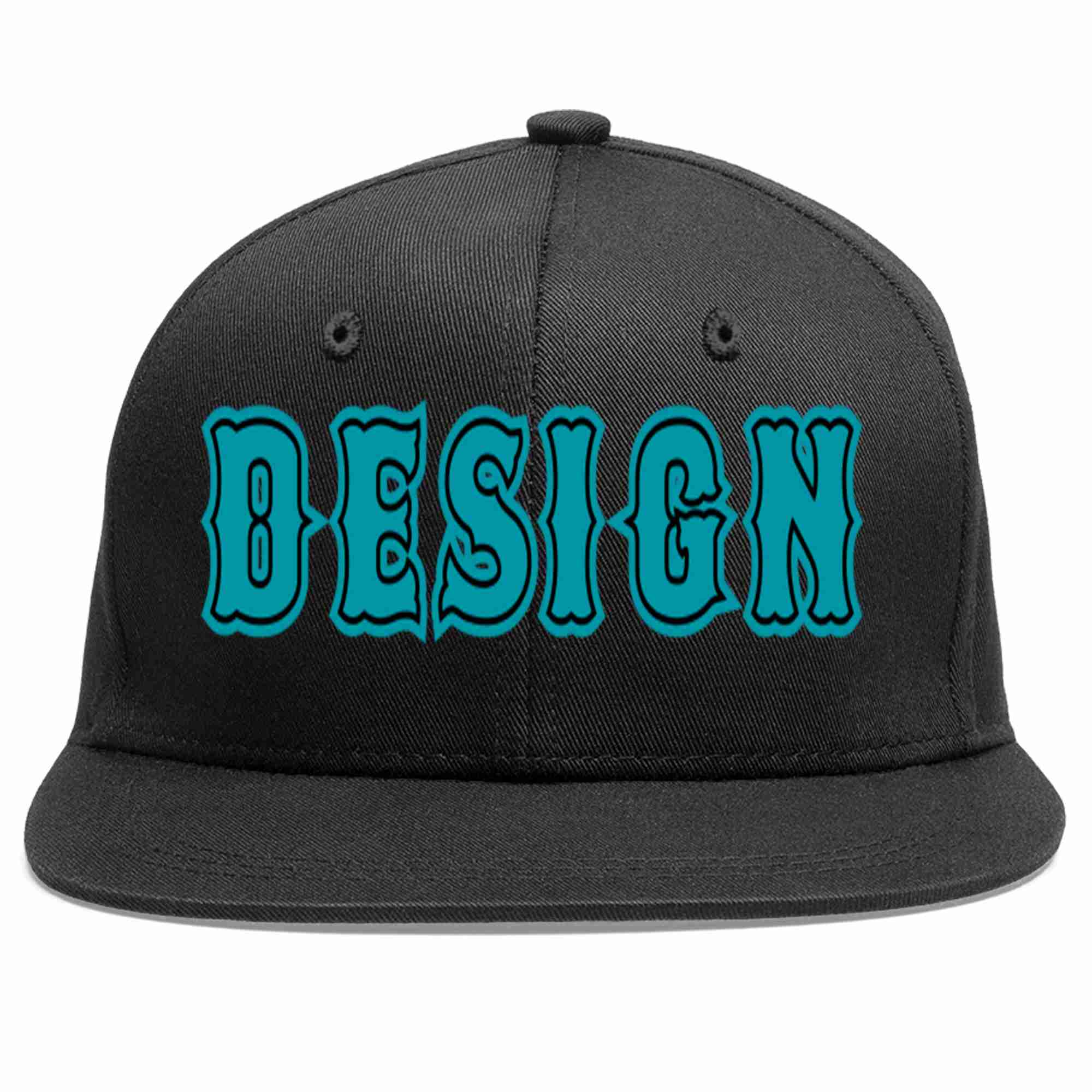 Conception personnalisée de casquette de baseball de sport à avant-toit plat noir aqua-noir pour hommes/femmes/jeunes