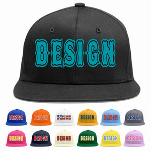 Custom Black Aqua-Black Flat Eaves Sport Baseball Cap Design for Men/Women/Youth