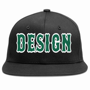 Custom Black Kelly Green-White Flat Eaves Sport Baseball Cap Design for Men/Women/Youth