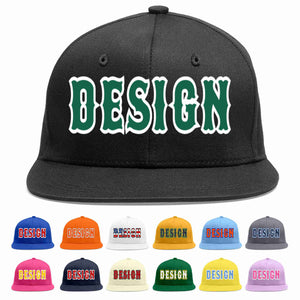 Custom Black Kelly Green-White Flat Eaves Sport Baseball Cap Design for Men/Women/Youth