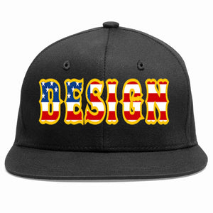 Custom Black Vintage?USA?Flag-Gold Flat Eaves Sport Baseball Cap Design for Men/Women/Youth