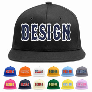 Custom Black Navy-White Flat Eaves Sport Baseball Cap Design for Men/Women/Youth