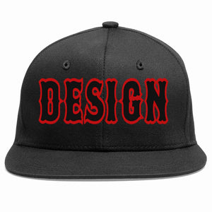 Conception personnalisée de casquette de baseball de sport à avant-toit plat noir noir-rouge pour hommes/femmes/jeunes