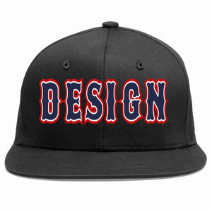 Custom Black Navy-White Flat Eaves Sport Baseball Cap Design for Men/Women/Youth