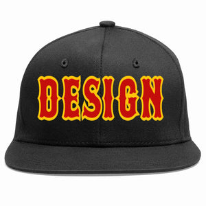 Custom Black Red-Yellow Flat Eaves Sport Baseball Cap Design for Men/Women/Youth