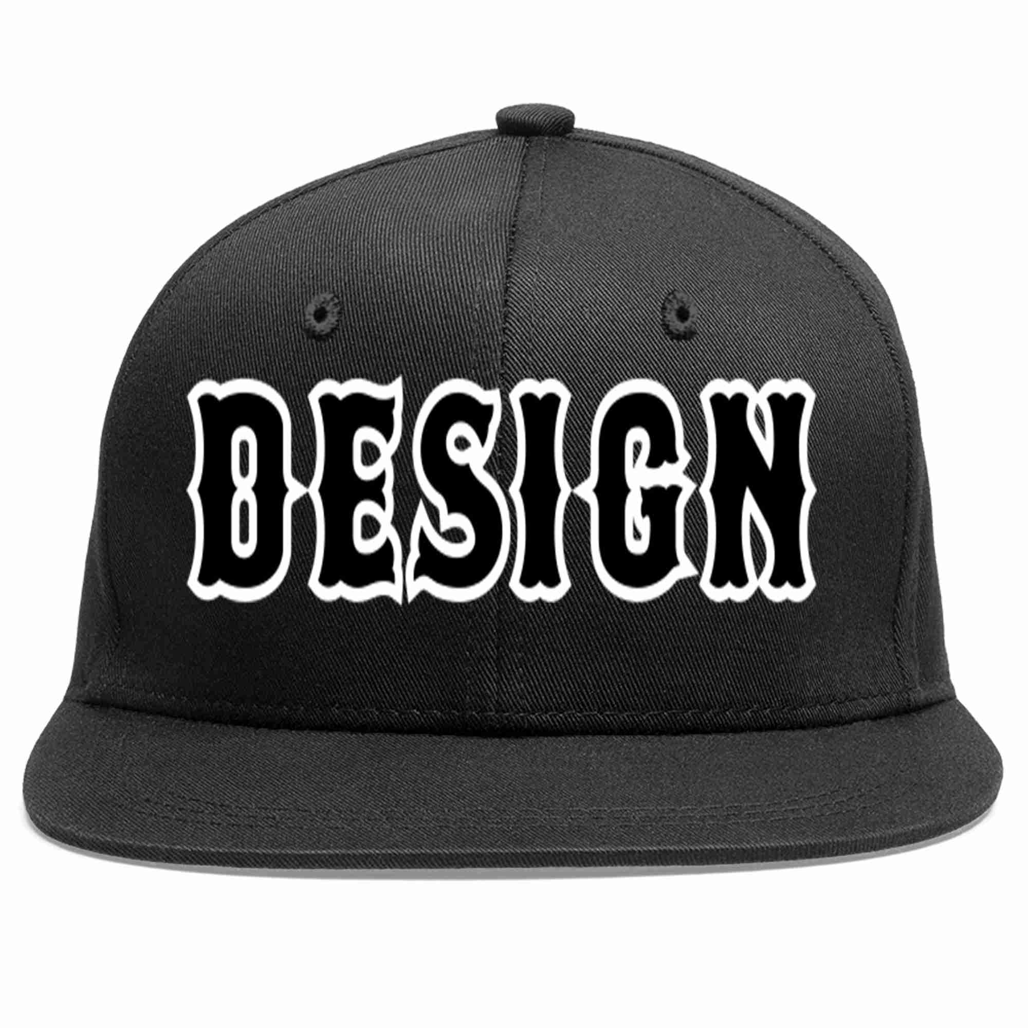 Conception personnalisée de casquette de baseball de sport à avant-toit plat noir noir-blanc pour hommes/femmes/jeunes