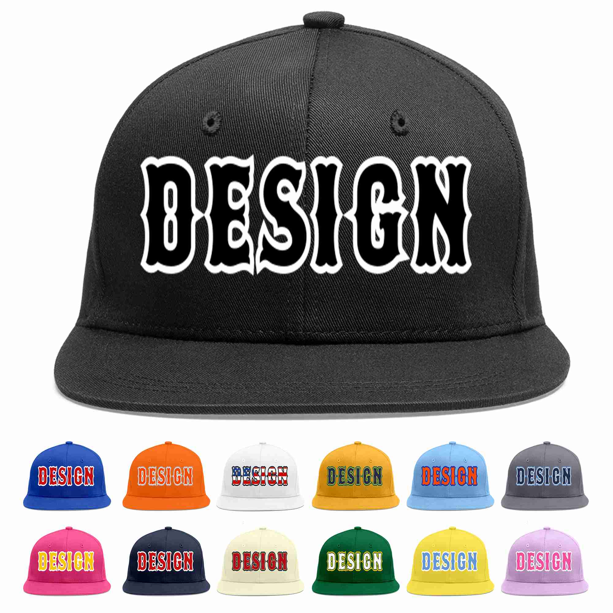 Custom Black Black-White Flat Eaves Sport Baseball Cap Design for Men/Women/Youth