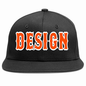 Conception personnalisée de casquette de baseball de sport à avant-toit plat noir orange-blanc pour hommes/femmes/jeunes