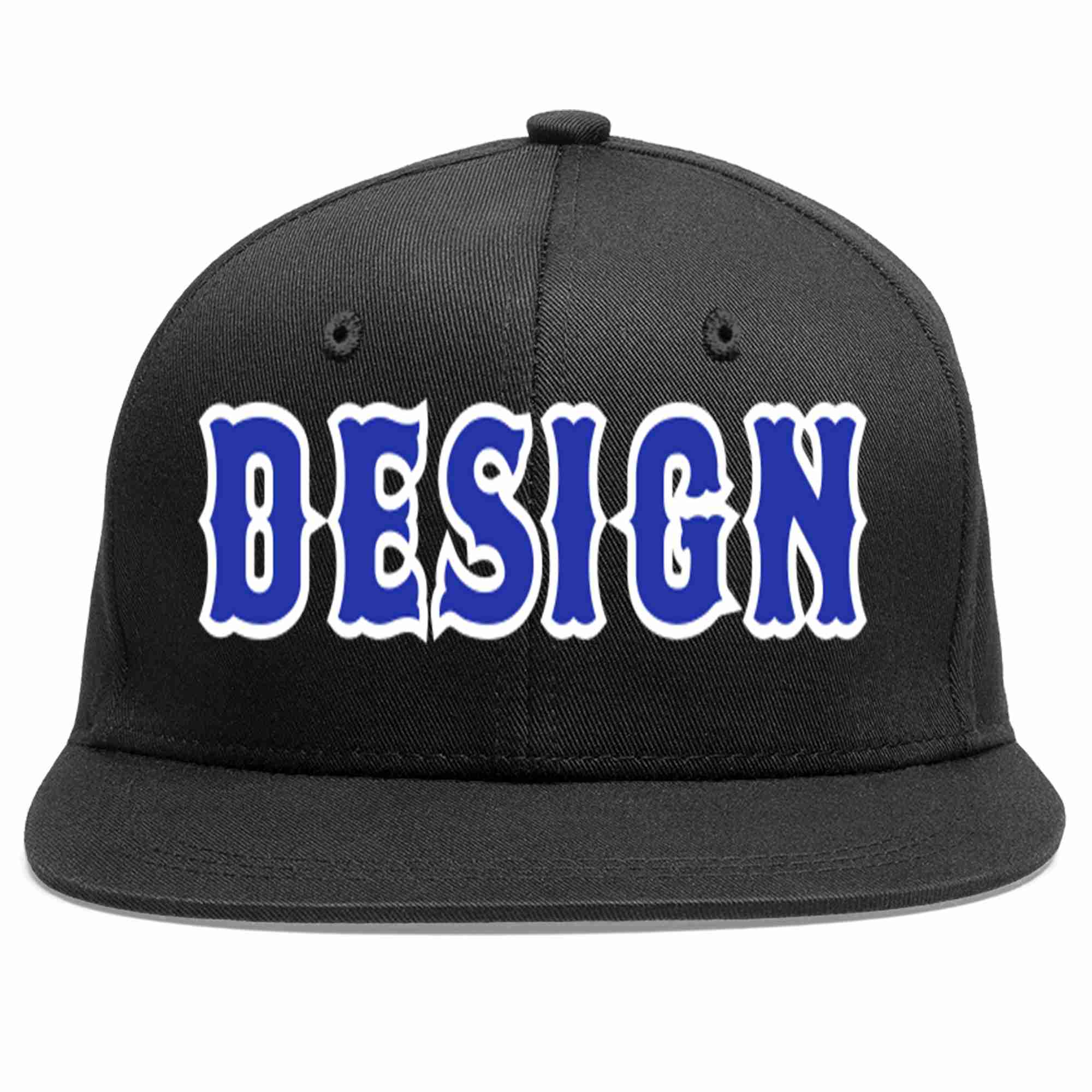 Conception personnalisée de casquette de baseball de sport à avant-toit plat noir royal-blanc pour hommes/femmes/jeunes