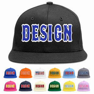 Custom Black Royal-White Flat Eaves Sport Baseball Cap Design for Men/Women/Youth