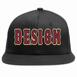 Custom Black Crimson-Black Flat Eaves Sport Baseball Cap Design for Men/Women/Youth