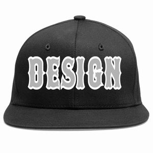 Custom Black Gray-White Flat Eaves Sport Baseball Cap Design for Men/Women/Youth