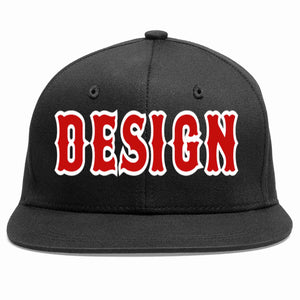 Custom Black Red-White Flat Eaves Sport Baseball Cap Design for Men/Women/Youth