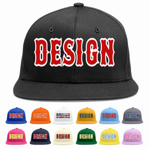 Custom Black Red-White Flat Eaves Sport Baseball Cap Design for Men/Women/Youth