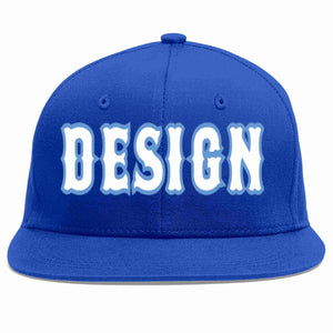 Custom Royal White-Light Blue Flat Eaves Sport Baseball Cap Design for Men/Women/Youth