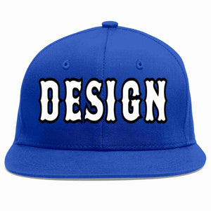 Custom Royal White-Black Flat Eaves Sport Baseball Cap Design for Men/Women/Youth