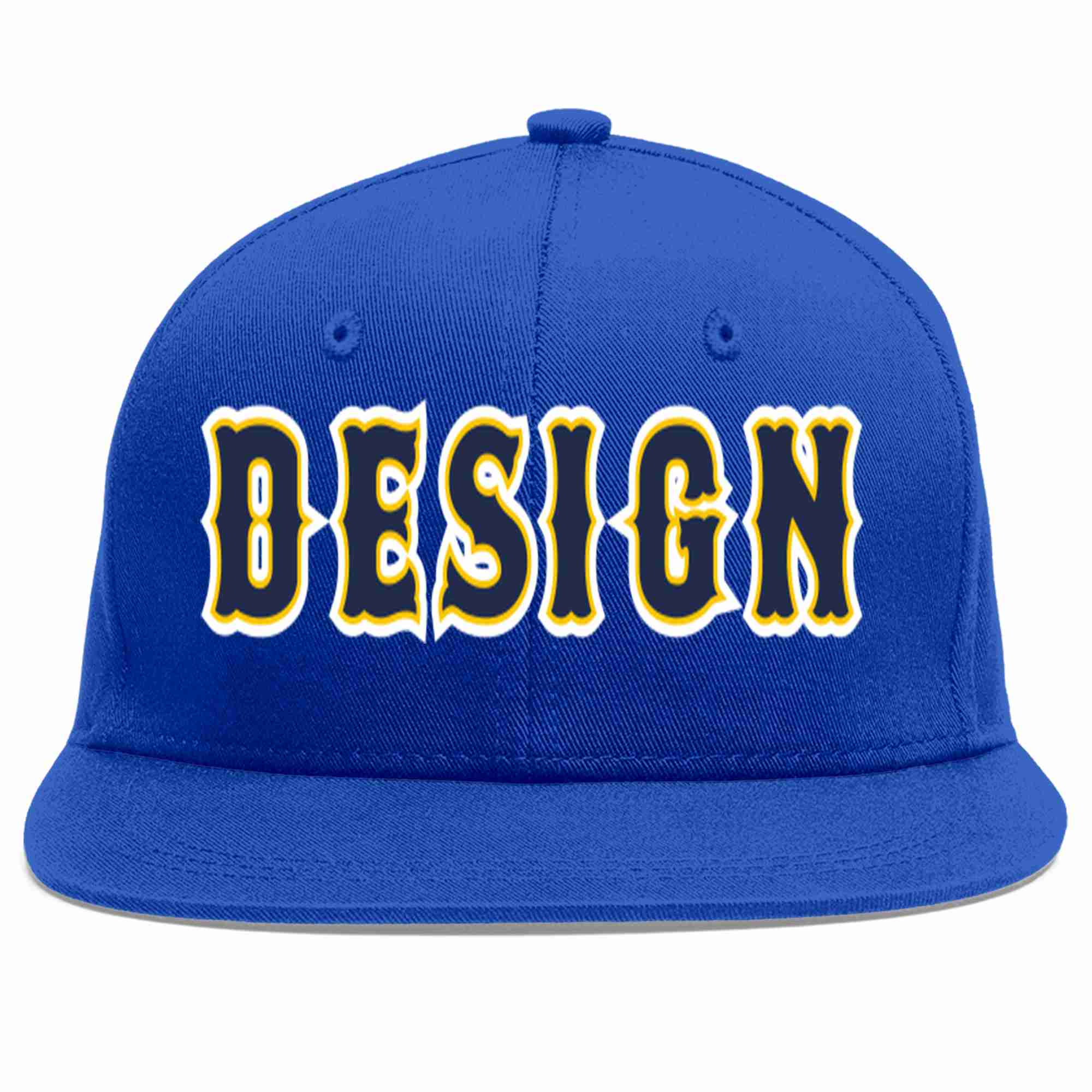 Custom Royal Navy-Gold Flat Eaves Sport Baseball Cap Design for Men/Women/Youth