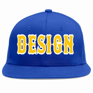 Custom Royal Gold-White Flat Eaves Sport Baseball Cap Design for Men/Women/Youth