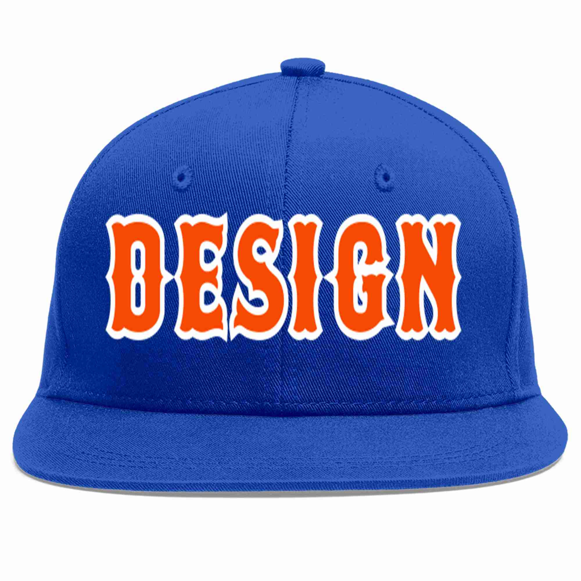 Casquette de baseball personnalisée Royal Orange-White Flat Eaves Sport pour hommes/femmes/jeunes