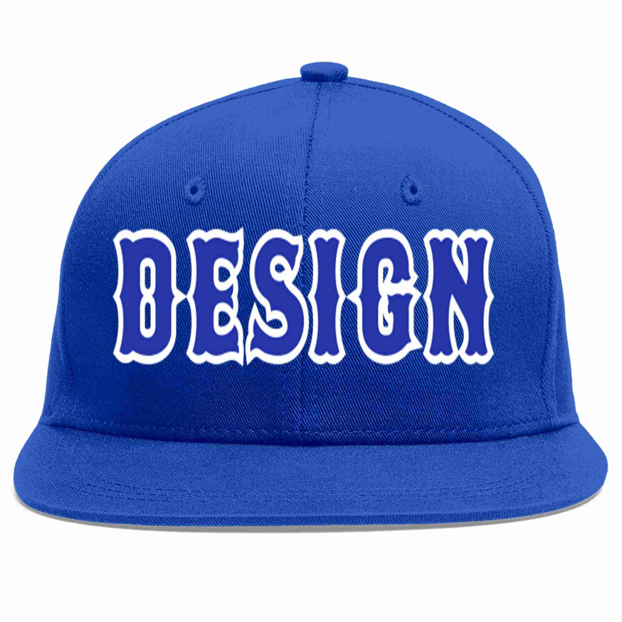 Custom Royal Royal-White Flat Eaves Sport Baseball Cap Design for Men/Women/Youth